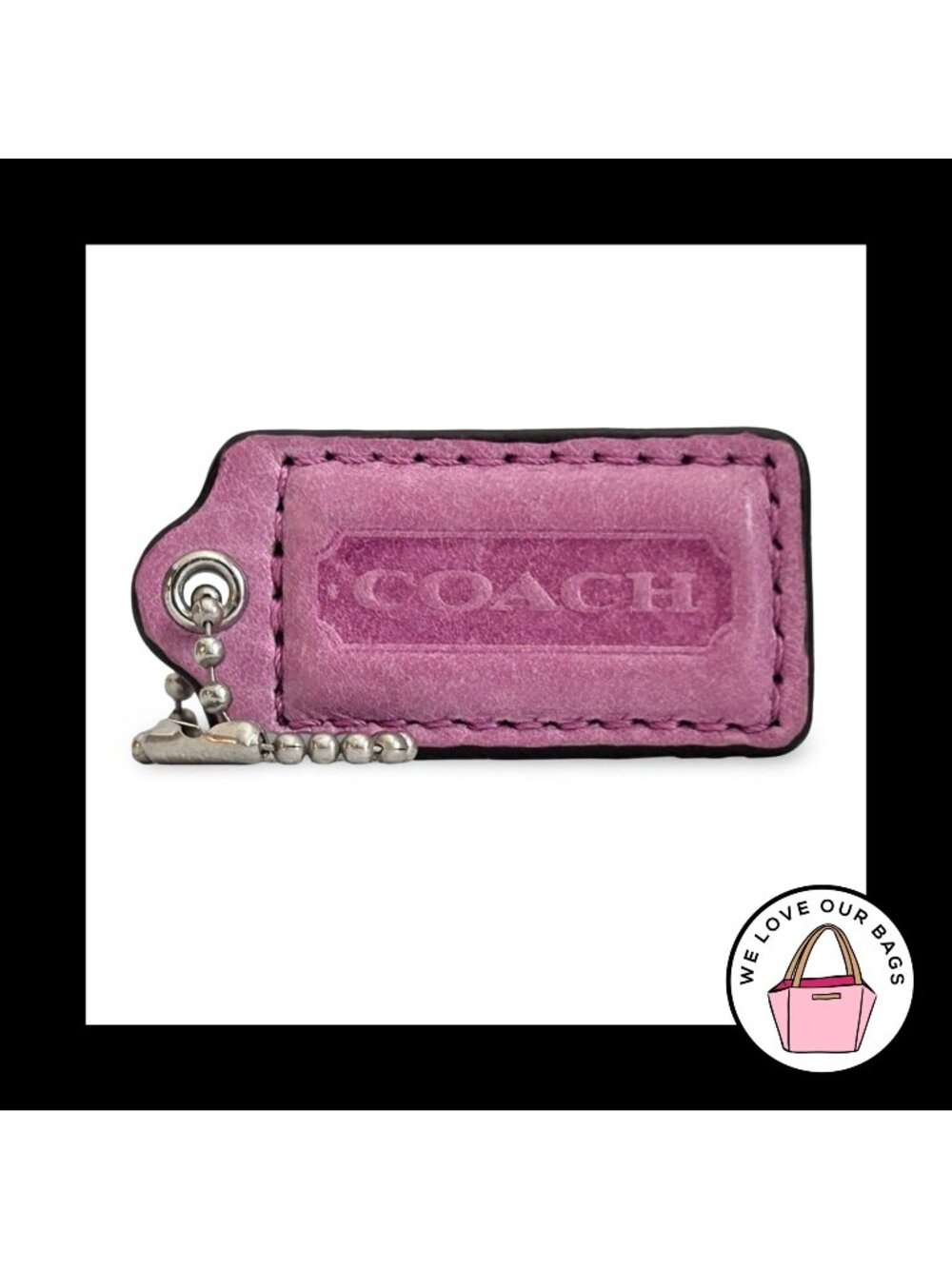 COACH HANG TAG 2" Pink Smooth Leather Bag Charm Keychain Fob Nickel Medium